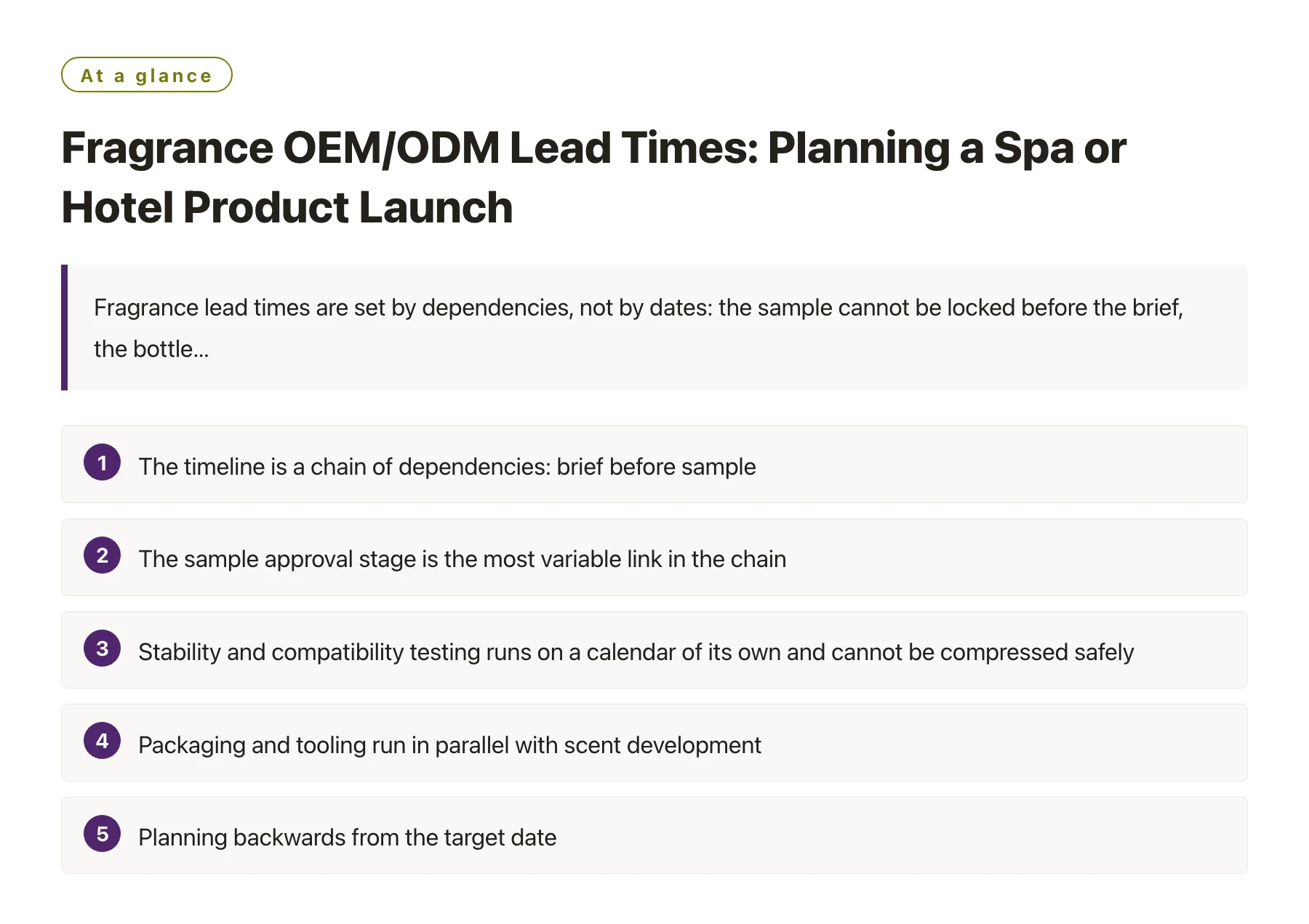 Fragrance OEM/ODM Lead Times: Planning a Spa or Hotel Product Launch——全文要点速览